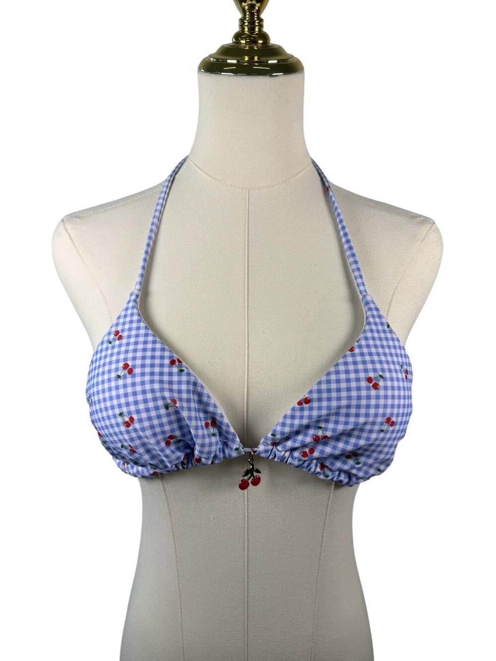 Blue Gingham Cherry Print Bikini Set